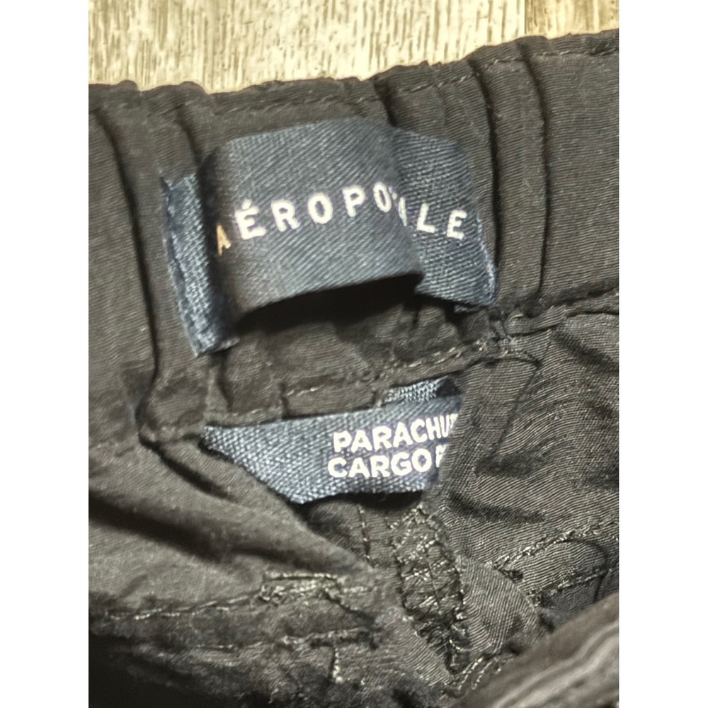 Aeropostale Black Parachute Cargo Pants XS Wide Leg Baggy Drawstring 9564 - Picture 2 of 5